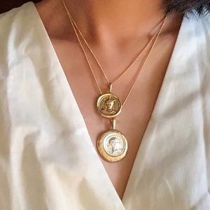 Coin Pendant Vintage Double Chain Layered Necklace